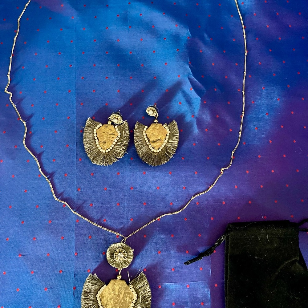 Egyptian Style Tassel and Hammered Metal Bohemian Necklace and Earrings